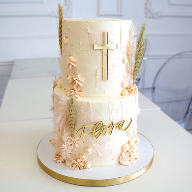 Baptism Cross & Name Two Tier Cake